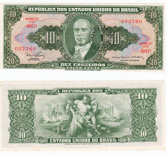 BRASIL Brezilya 1 Centavo damga (10 Cruzeros) UNC*çil