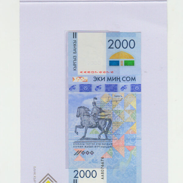 KIRGIZISTAN KYRGYZSTAN 2000 SOM 2017 özel föyünde Commemorative UNC 25th Independence w/FOLDER