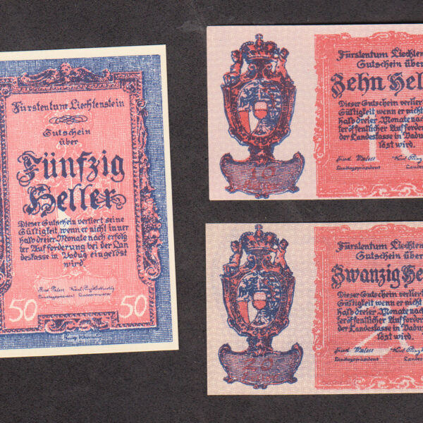 LIECHENSTEIN Komplett Set 3 Banknoten - UNC