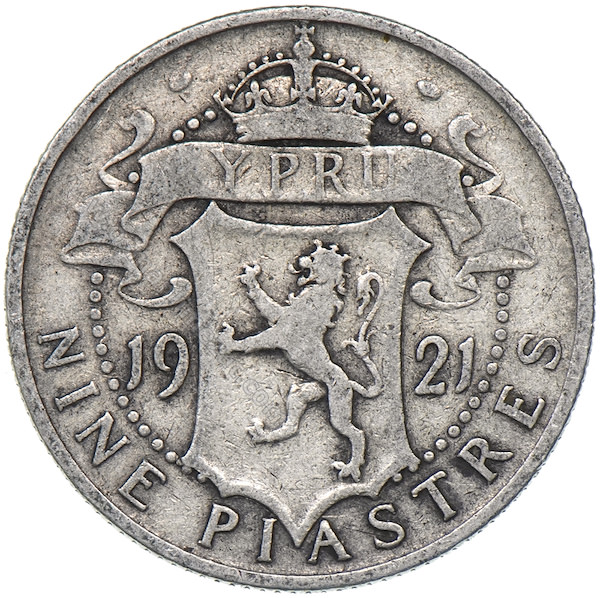 Kıbrıs 9 Piastres 1921 - Kral George V (Londra Darphanesi - 5,57 Gr 925 Ayar Gümüş) KM#13 - ÇT(+)