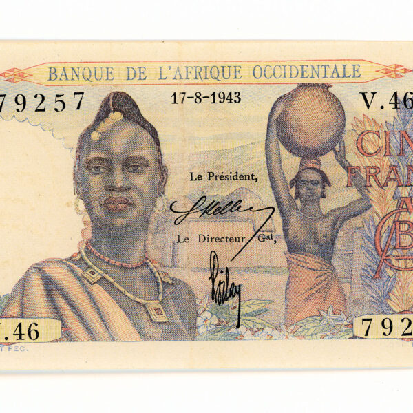 1943 BANK OF WEST AFRICA 5 FRANCS - UNC *çil Banknot SATILDI - OUT OF STOCK SATILDI