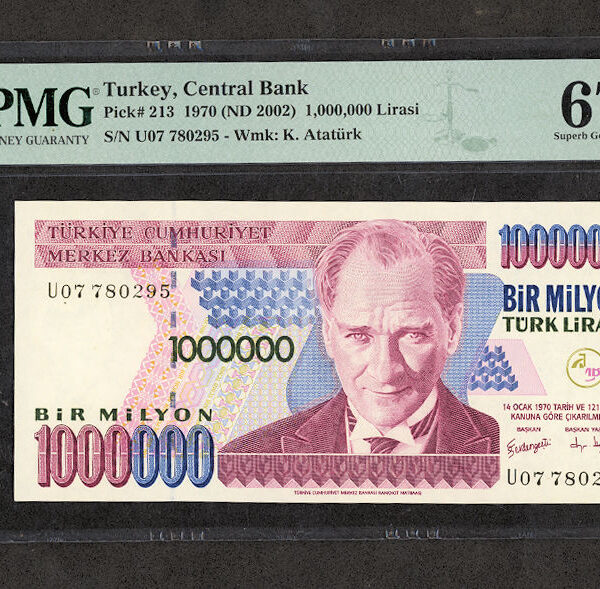 7. Emisyon 1 000 000 Türk Lirası ND 2002 Pick#213 PMG 67 EPQ - UNC