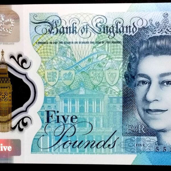 Great Britain Ingiltere 5 Pounds Kraliçe Queen W. Churchill Polymer Banknot *çil