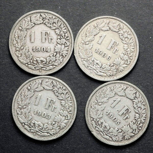 Isviçre SWITZERLAND Schweiz 4x 1 Franken 1903-04-05-06 Silber *SATILDI - OUT OF STOCK