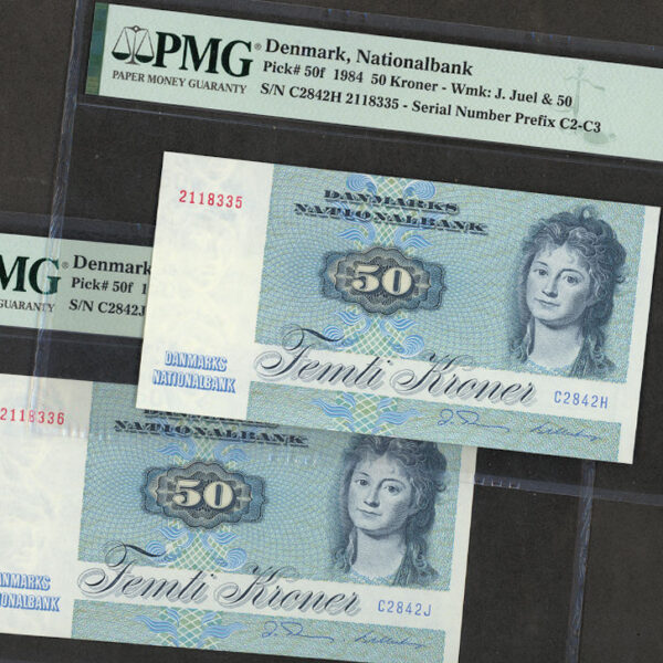 DENMARK Danimarka 50 Kroner 1984 Pick#50f – UNC (2 Pcs. w/ following numbers)