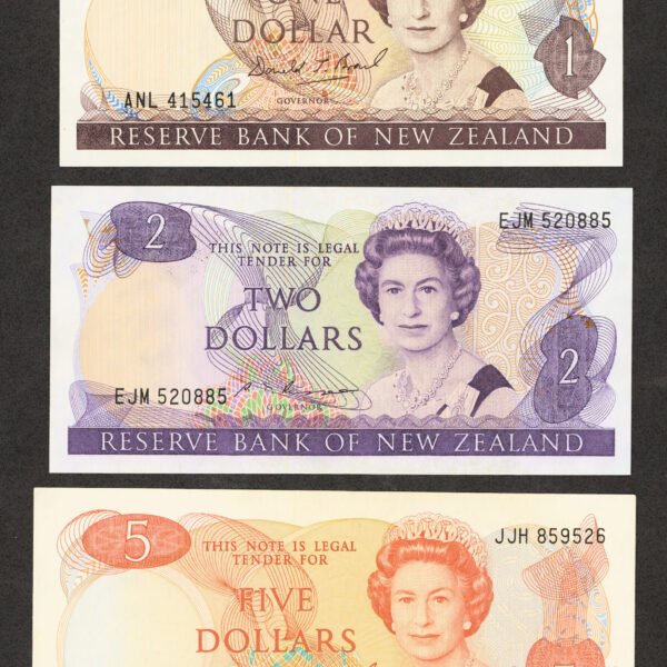 3 adet NEW ZEALAND 1+2+5 Dollars *Kraliçe çil banknotlar