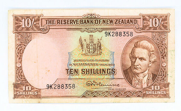 NEW ZEALAND Yeni Zelanda 10 Shillings 1955-67 VF - çt banknot
