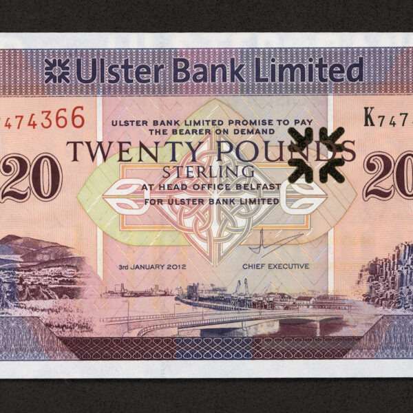 NORTHERN IRELAND 20 Pounds 2012 Pick # 342b Ulster Bank Ltd. - UNC *Kuzey Irlanda
