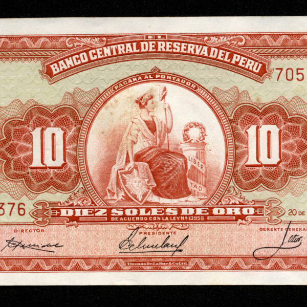 PERU 10 Soles de ORO 1966 Pick # 84 UNC *çil SATILDI - OUT OF STOCK