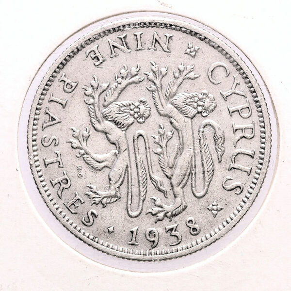 Kıbrıs Cyprus 9 Piaster 1938 gümüş madeni para