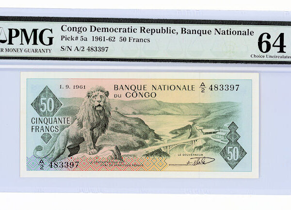 CONGO DEM.REP. 50 Francs1961 Pick#5a PMG 64 EPQ - UNC