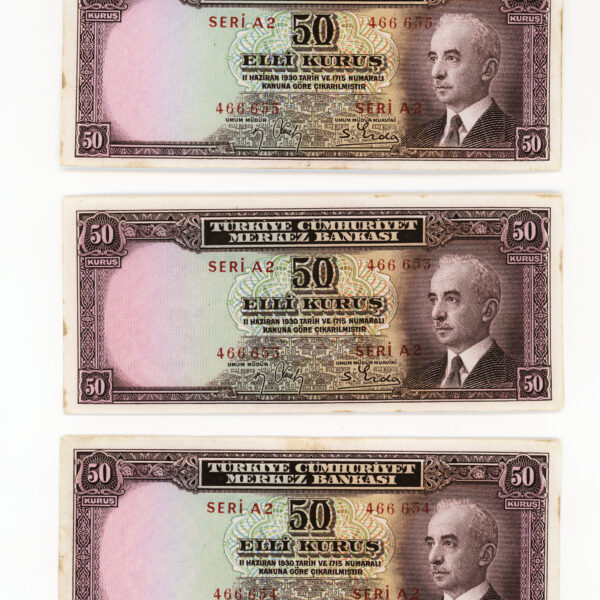 50 Kuruş Inönü aUNC - çilaltı 3 adet seri takipli *SATILDI - OUT OF STOCK