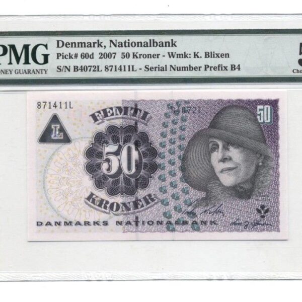 DENMARK 50 Kroner 2007 Pick#60d PMG 58 EPQ - aUNC