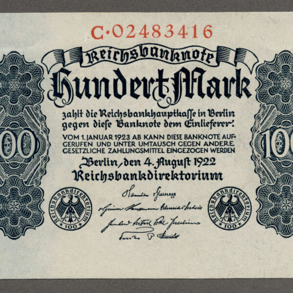 DEUTSCHLAND 100 Mark 1922 Reichsbanknote UNC