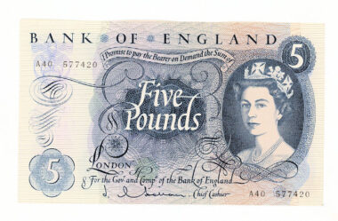 Great Britain ingiltere 5 Pounds 1963-71 Kraliçe *çil bankot UNC