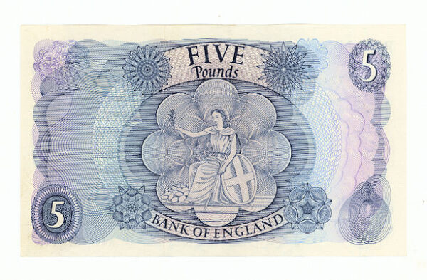 Great Britain ingiltere 5 Pounds 1963-71 Kraliçe *çil bankot UNC - Görsel 2