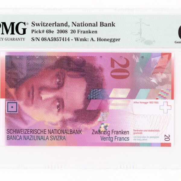 Switzerland 20 Frank 2008 Pick#69e PMG 66 EPQ - UNC *çil banknot Isviçre