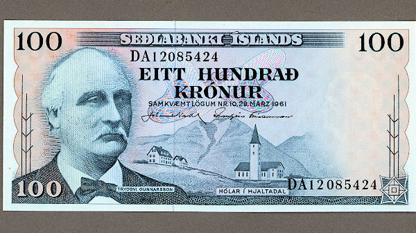 iZLANDA Iceland Island 100 Krönur 1961 - UNC çil banknot