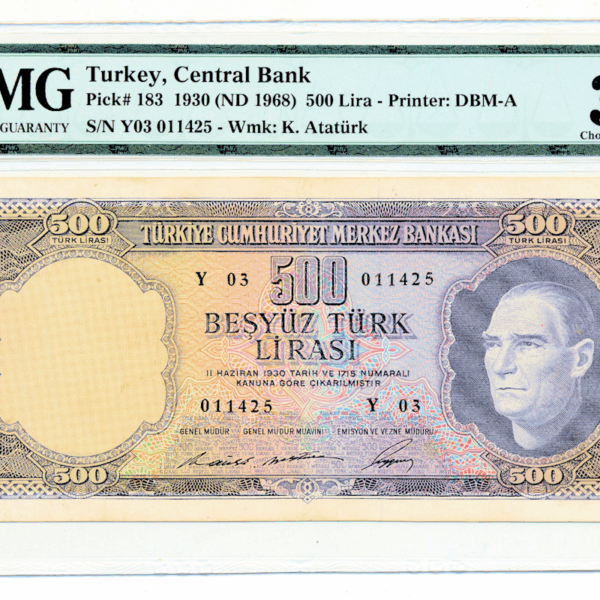 5. Emisyon 500 Lira 1968-1976 Pick#183 PMG 35 *VF - 4. Div. *çt