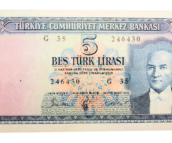 5. Emisyon 5 Lira 1961-68 Pick # 154a *ççt G serisi