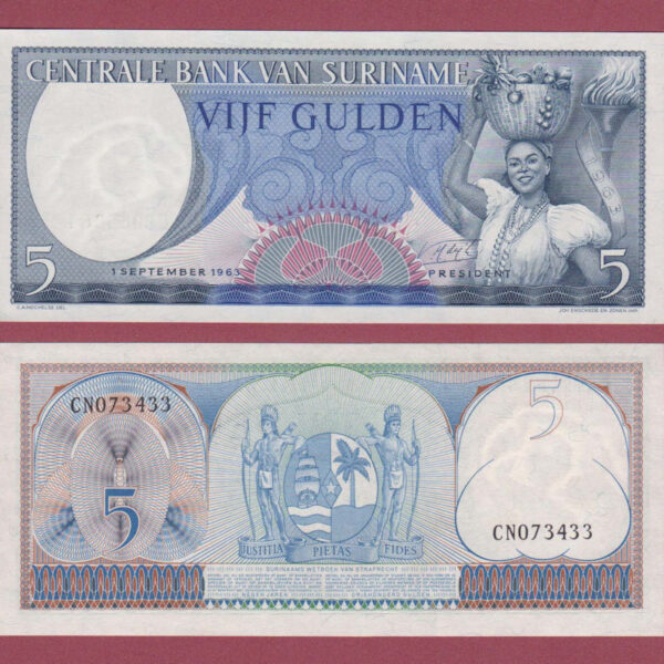 SURINAME Central Bank 5 Gulden 1963 UNC *çil