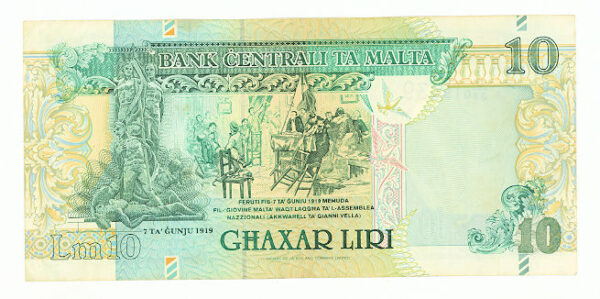 MALTA 10 Liri 1994  EF - ççt banknot - Görsel 2