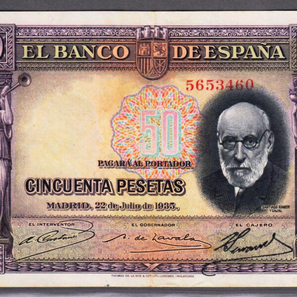 SPAIN Ispanya 50 Pecetas 1935 EF *çt ...SATILDI - OUT OF STOCK
