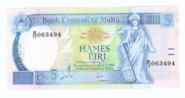 MALTA 5 Liri 1989 aUNC çilaltı banknot