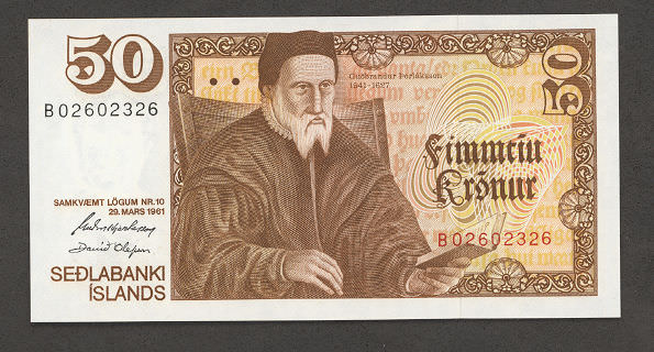 iZLANDA Iceland Island 50 Krönur 29 March 1961 (1981-1986) Issue - UNC çil banknot
