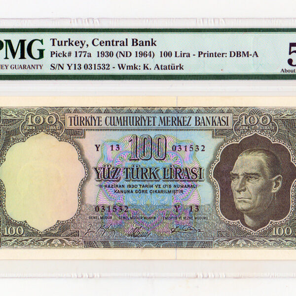 5. Emisyon 100 Lira 6. Tertip PMG 55 aUNC *çilaltı SATILDI - OUT OF STOCK