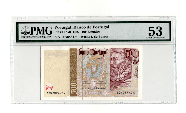 PORTUGAL Portekiz 500 Escudos 1997 Pick # 187a PMG 53 aUNC