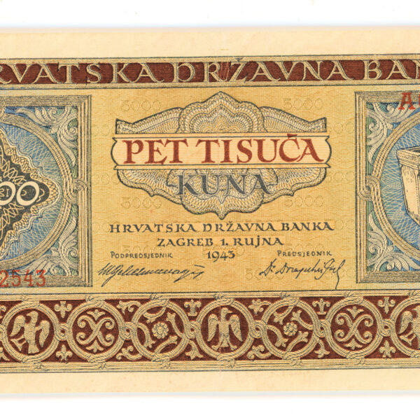 HIRVATISTAN KROATIEN 5000 Kuna 1943 - ççt banknot