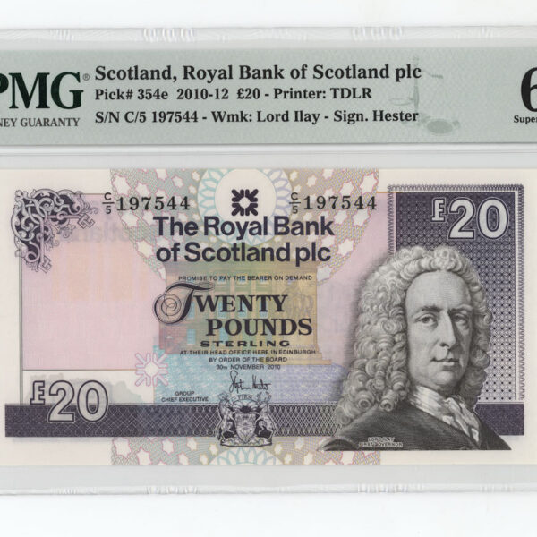 Iskoçya SCOTLAND 20 POUNDs 30.11.2010 Pick#354e PMG 67 EPQ - UNC
