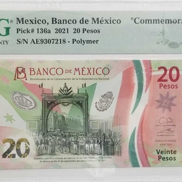 MEXICO 20 Pesos 2021 Pick#136a PMG 65 EPQ - UNC