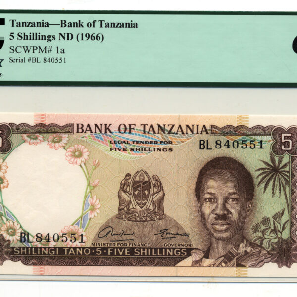 TANZANIA 5 Shillings ND (1966) Pick # 1a PCGS 64 PPQ UNC