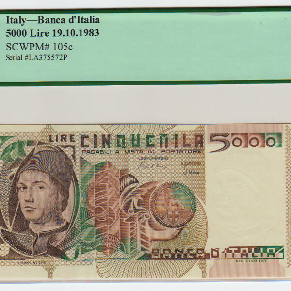 ITALY ITALYA 5000 Lire 1980 Pick#105c PCGS 58 PPQ – aUNC *çilaltı