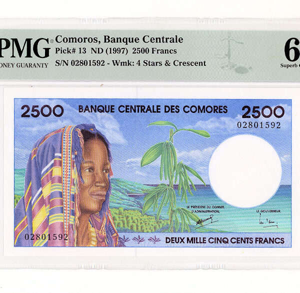 Comoros, Comores 2500 Francs 1997 Pick#13 UNC