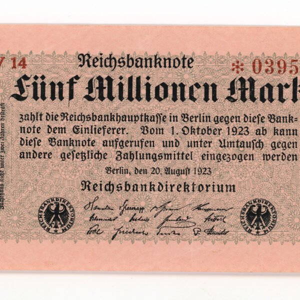Deutschland ALMANYA 5 Milyon Mark 1923 ççt banknot