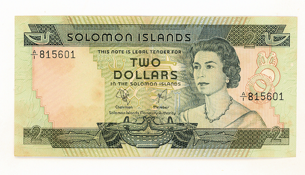SOLOMON ADALARI 1977 YILI 2 DOLAR ÇİL / SARI LEKELER MEVCUT