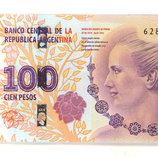 Arjantin 100 Pesos Evita Peron çil banknot koleksiyon (AA serisi)