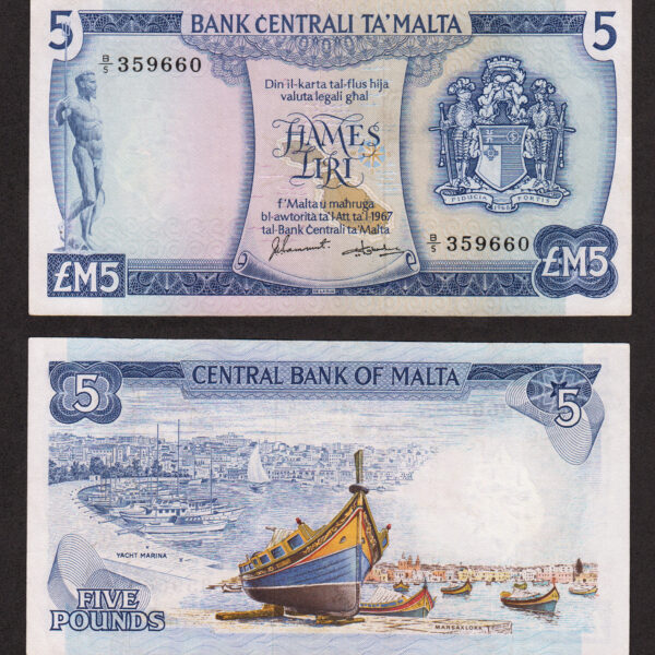 MALTA 5 Liri 1967-1973 Pick # 32 *AU
