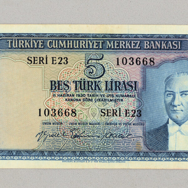 5. Emisyon 5 Lira 1959-68 - 2. Tertip Pick # 155a VF - çt banknot *SATILDI - OUT OF STOCK