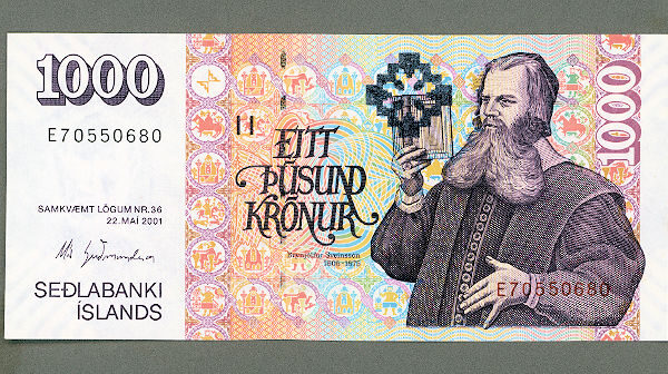 iZLANDA Iceland Island 1000 Krönur 2001 - UNC çil banknot