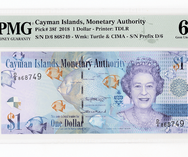 CAYMAN ISLAND 1 Dollar 2018 Pick#38f PMG 66 EPQ - UNC *çil banknot