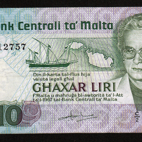 MALTA 10 Liri 1967-1986 Pick # 39a *VF