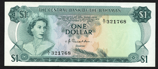 BAHAMAS 1 Dollar 1974 Pick # 35a - aUNC *SATILDI - OUT OF STOCK