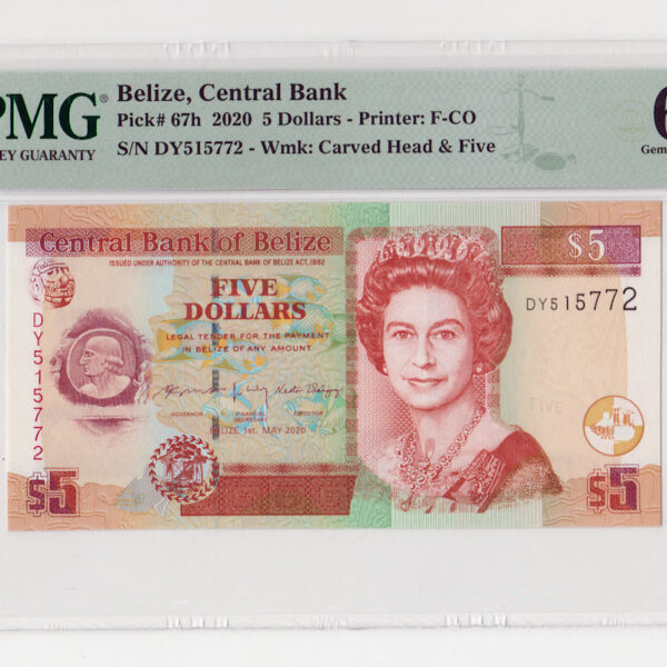 BELIZE 5 Dollars 2020 Pick#67h PMG 65 EPQ - UNC çil *SATILDI - OUT OF STOCK
