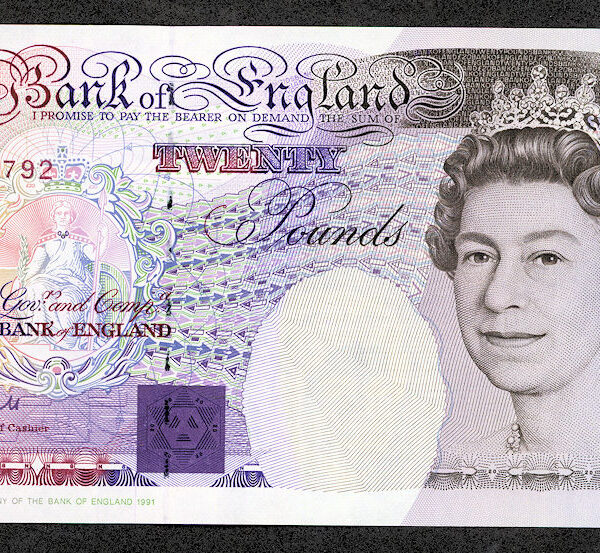Great Britain 20 Pounds ND (1991-93) Pick#384a w/ Queen UNC