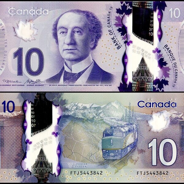 CANADA KANADA 10 Dollars POLYMER çil banknot (Train)