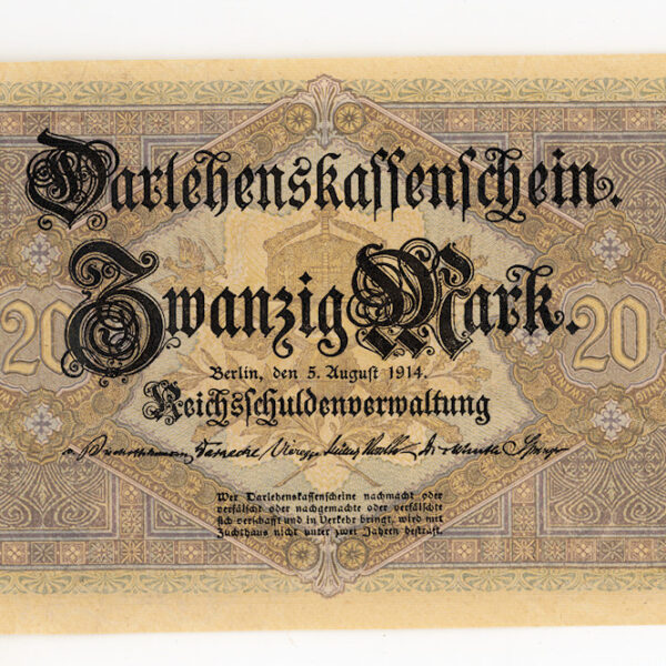DEUTSCHLAND Almanya Germany 20 Mark 1914 Pick#48b UNC çil